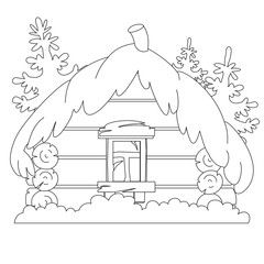 Wall Mural - Russian fairy log hut. Old wooden house. Coloring book