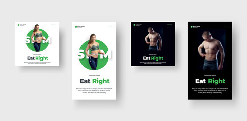 Poster - Poster template with a girl and a man on the topic of sports and nutrition for advertising in stories and post.