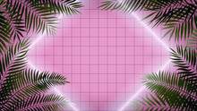 Bright Luminous Rhombus Of White Color, Against The Background Of A Pink Square Tile, Vector Content For Night Clubs And Bar
