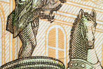 Penis on a hundred-ruble Russian bill, macro shot.