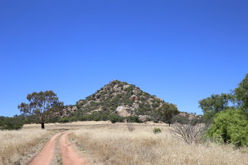 Wall Mural - Pyramid Hill in Central Victoria, Australia surrounded by dry grass in summertime