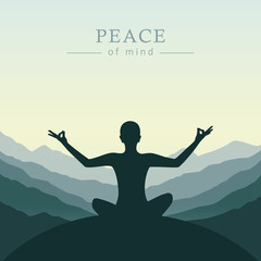 Wall Mural - peace of mind meditation concept silhouette with mountain background vector illustration EPS10