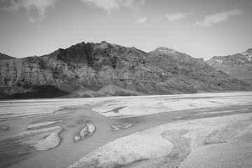 Sticker - Skaftafell National Park. Black and white vintage toned photo.