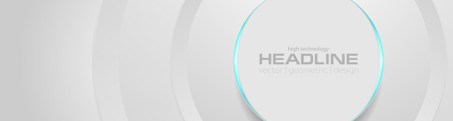grey circle with cyan light abstract tech background. vector banner design