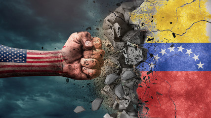 Wall Mural - Fist breaking rock. USA destroying Venezuela