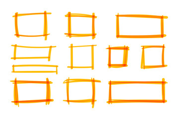 Wall Mural - vector hand drawn by a yellow highlighter marker square blank frames set isolated on white backgroun