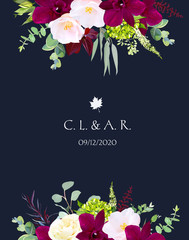 Luxury fall flowers vector design navy blue frame