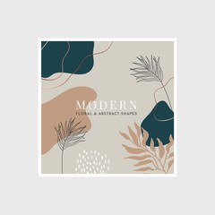 Wall Mural - Modern card with floral and abstract shapes. Minimal, trendy template. Vector illustration