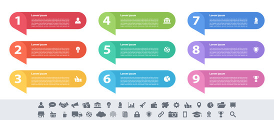 Wall Mural - Infographic design business concept vector illustration with 9 steps or options or processes represent work flow or diagram or web button banner