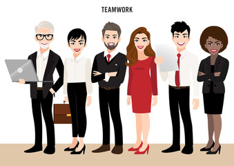 Wall Mural - Cartoon character with business team set or leadership concept people. Vector illustration in cartoon style.