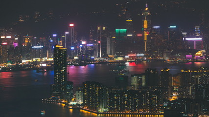 Wall Mural - Top view of Hong Kong night cityscape, View from kowloon bay downtown timelapse