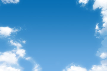 Wall Mural - blue sky with white clouds background natural color top flat up view. design mockup with copy space.
