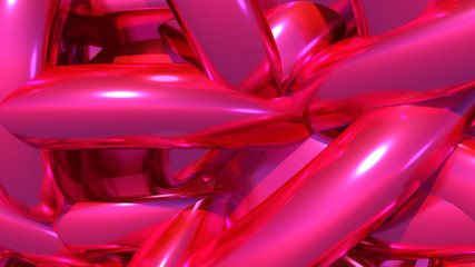 Poster - Abstract background with heap or hank of purple balloons or chrome pipes. 3D illustration
