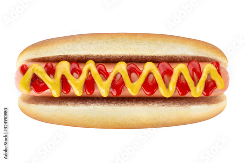Cuadros en Lienzo Delicious hot dog, isolated on white background