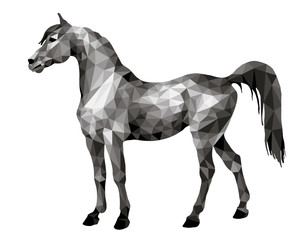 horse silver, isolated image on white background in low poly style