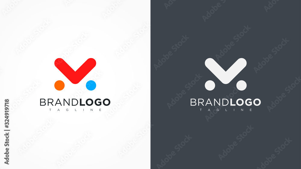 Abstract Letter M Logo Rounded Line with Dots. Flat Vector Logo Design ...