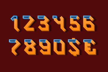 Leinwandbilder - Volumetric orange blue numbers and currency signs in orient style. 3d display font.