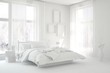 © AntonSh - Modern bedroom in white color. Scandinavian interior design. 3D illustration