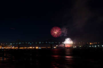 Wall Mural - fireworks. Jacques Cartier bridge with fireworks. Montreal Quebec. Fireworks.