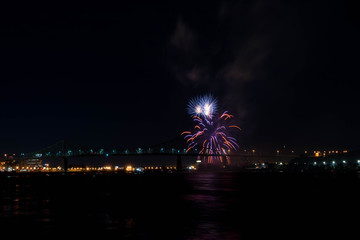 Wall Mural - fireworks. Jacques Cartier bridge with fireworks. Montreal Quebec. Fireworks.