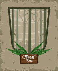 Poster - forest day landscape with wooden label in shield