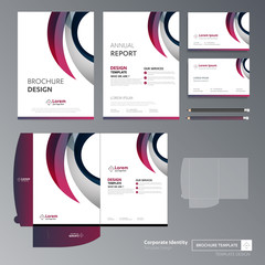 Fototapete - Flyer brochure business annual report cover template design Corporate Business Identity Folder digital technology company Element of stationery people community presentation working promotion blue red