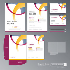 Fototapete - Flyer brochure business annual report cover template design Corporate Business Identity Folder digital technology company Element of stationery people community presentation working promotion blue red