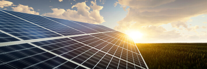 Wall Mural - panoramic - solar panel at sunset