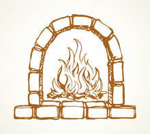 Old Russian stove. Vector drawing