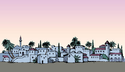 City in a desert. Vector drawing