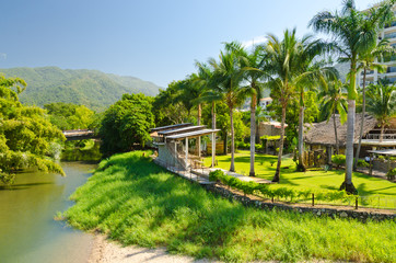 Fragment of river view restaurant in Puerto Vallarta, Mexico.