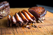 © Andrew Scrivani - Tilt shift view of sliced seared duck breast