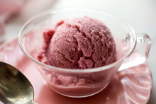 Close Up Of Strawberry Ice Cream Served In Cup