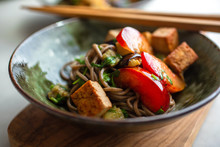 Selective Focus Of Noodles With Soba And Herb