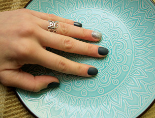 painted nails manicure blue color