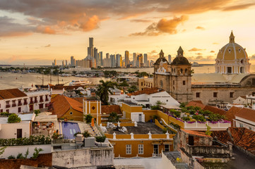 Wall Mural - Cartagena skyline at sunset