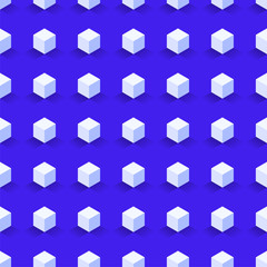 Fototapete - Hexagon seamless, abstract cube vector pattern. Blue color tone design, geometric 3d vector wallpaper, cube pattern background.