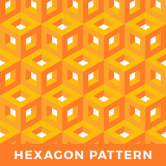 Fototapete - Orange cube isometric seamless pattern. Hexagon Vector illustration of yellow abstract geometric background