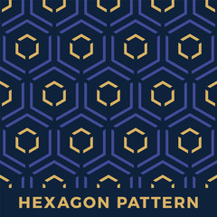 Aufkleber - Seamless hexagon arrow vector seamless pattern. denim blue and gold trilateral arrows isometric pattern vector