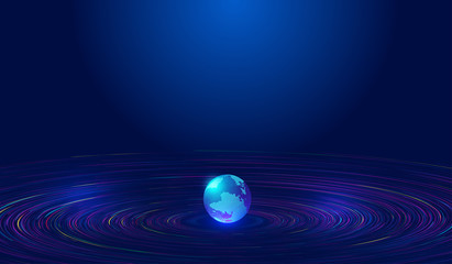 Poster - 3d earth, lines, particle universe vortex, network big data background.