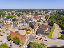 Woonsocket Main Street Historic District Aerial View In Downtown Woonsocket, Rhode Island RI, USA.