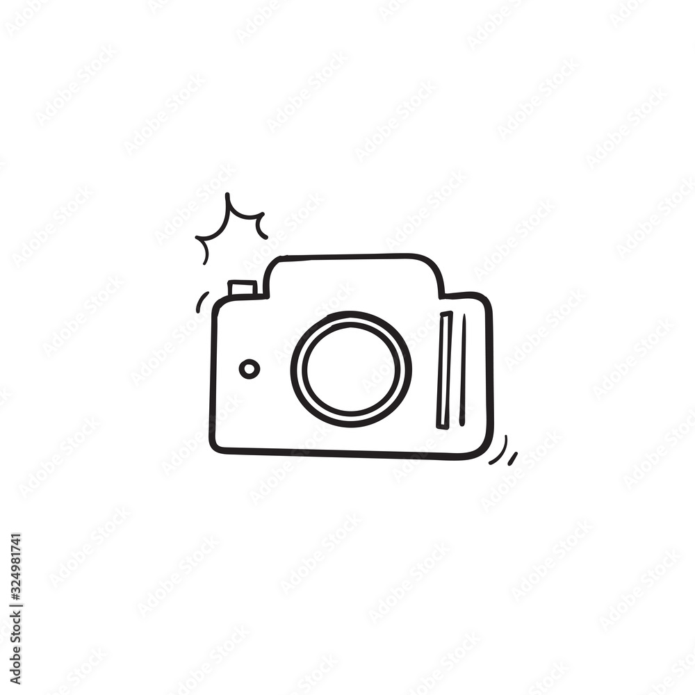 hand drawn camera icon illustration with doodle style vector Stock ...