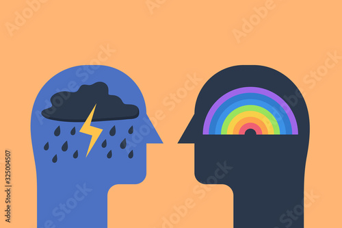 Fotografía two human heads silhouette with brain mental health psycho therapy, bipolar conc
