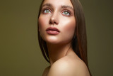 Fashion beauty portrait. girl with green eyes
