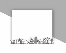 Travel The World Monument With Text Of See The World Through - Vector Bammer Design.