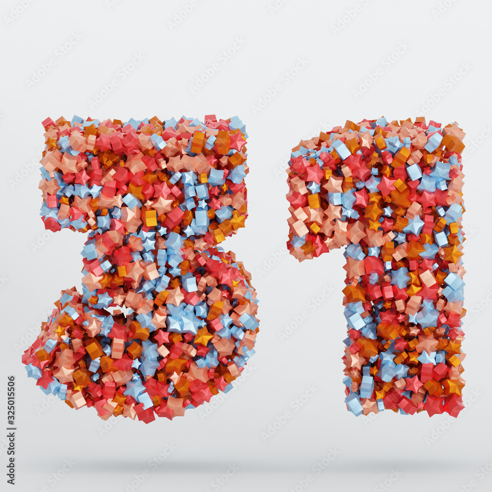 Number 31 3D Text Illustration, Digits With Pink And Sky Colors Stars ...