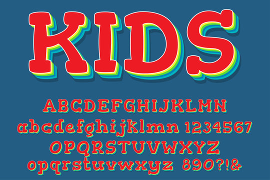 Funny 3D Alphabet Letters, Numbers and Symbols. Vector