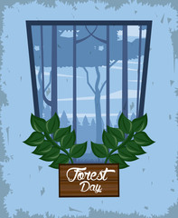 Poster - forest day landscape with wooden label in shield