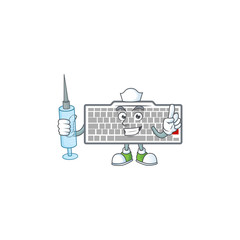 Poster - Smiley Nurse white keyboard cartoon character with a syringe