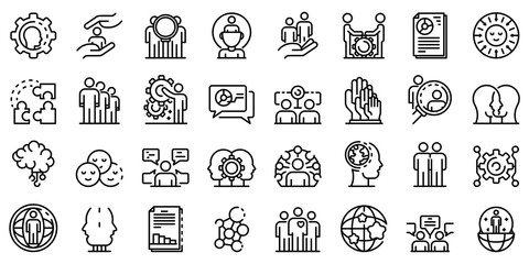 Poster - Sociology icons set. Outline set of sociology vector icons for web design isolated on white background